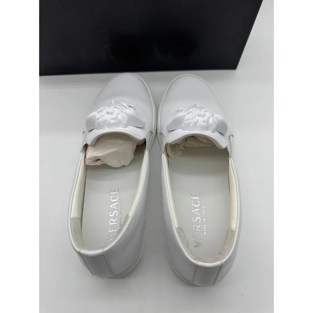 Versace Medusa Head White Leather Slip On Sneakers DSU6123 Men Size 39 NEW